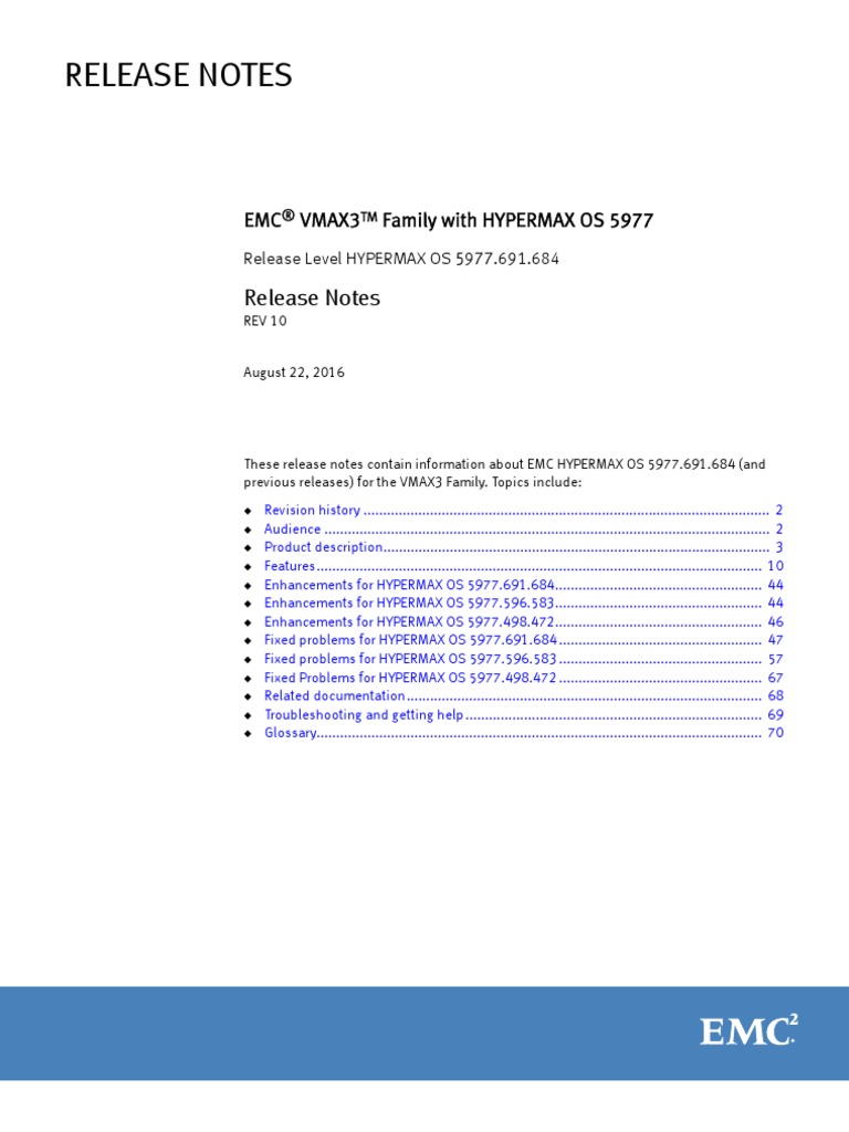 Docu56902 VMAX3 Family With HYPERMAX OS 5977 Release Notes | PDF ...