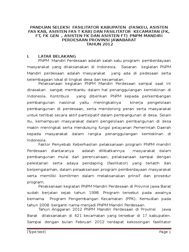 119724140 Panduan Seleksi Fasilitator Docx