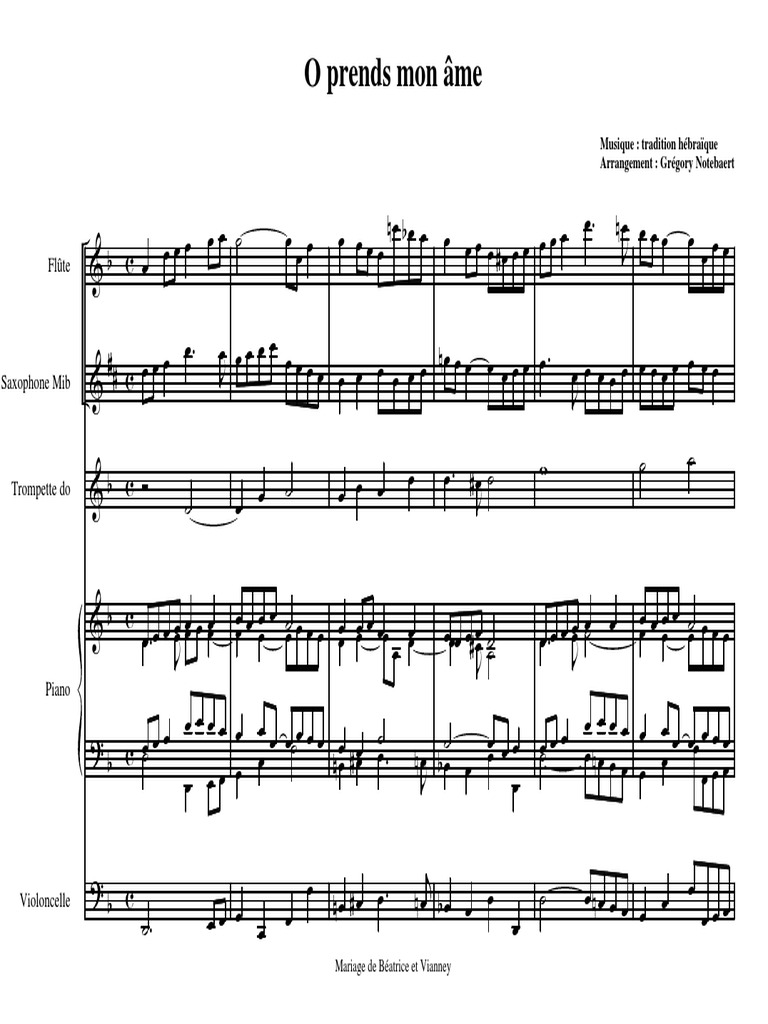 O Prends Mon Ame Arrangement Pdf