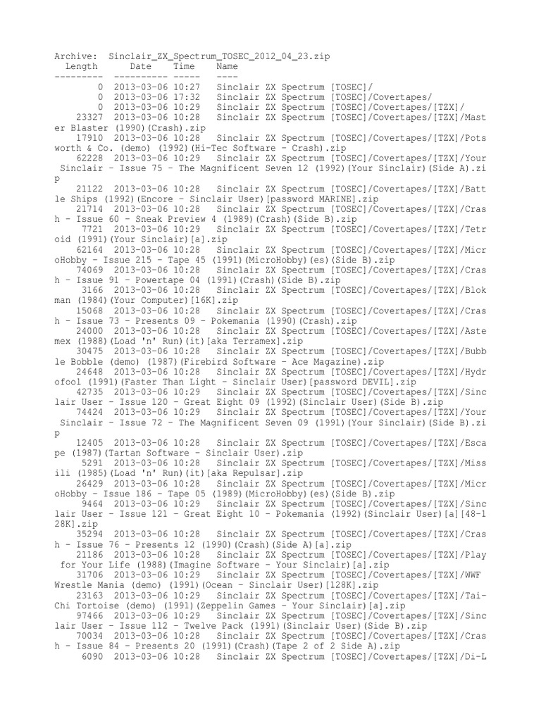 Sinclair ZX Spectrum TOSEC 2012-04-23 | PDF | Periodicals