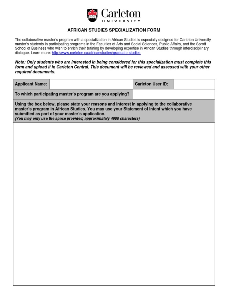 African Studies Specialization Form PDF | PDF