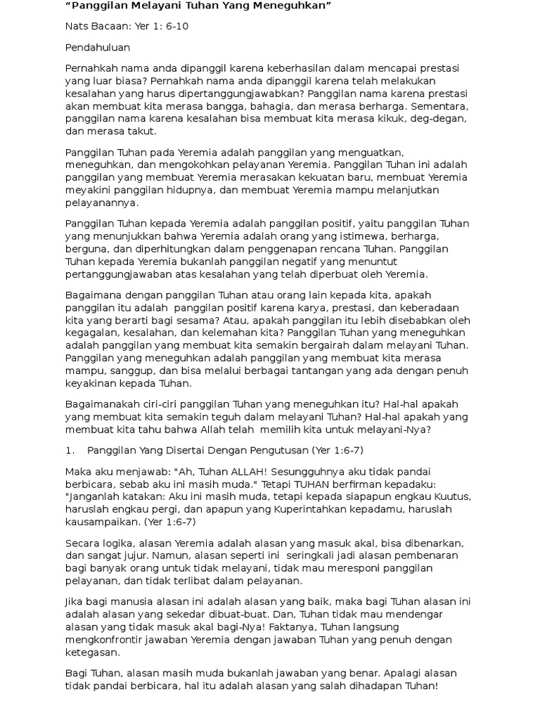 Panggilan Melayani Tuhan Yang Meneguhkan Pdf