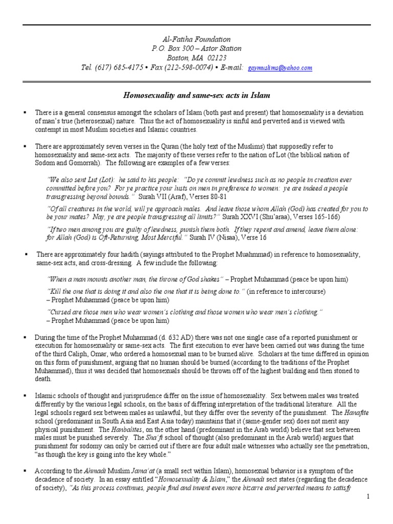 Homosexuality in Islam: Views and Punishments | PDF | Homosexuality ...