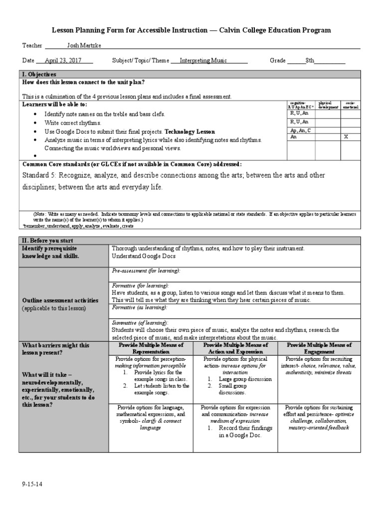 Lesson Plan 5 - Interpreting Music | PDF | Sheet Music | Educational ...