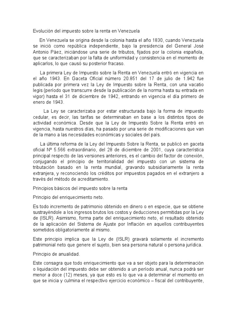 Evolución del Impuesto sobre la Renta en Venezuela | PDF | Impuesto ...
