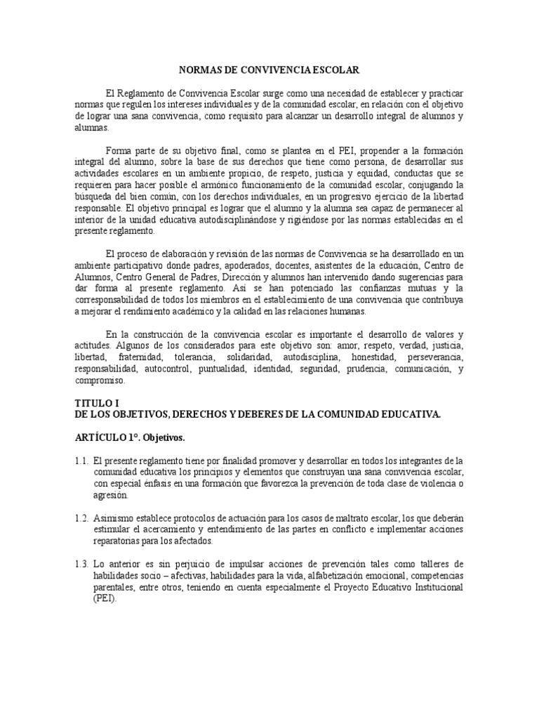 Normas de Convivencia Escolar | PDF | Abuso infantil | Maestros