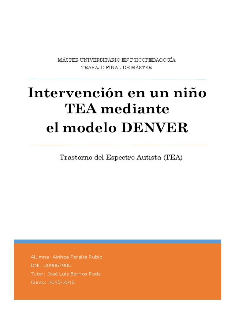 Intervención en Un Niño TEA Mediante El Modelo Denver | PDF | Autismo |  Aprendizaje