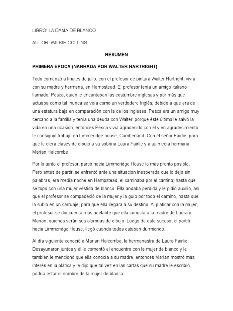 Resumen de La Dama de Blanco PDF | La mujer de blanco (novela)