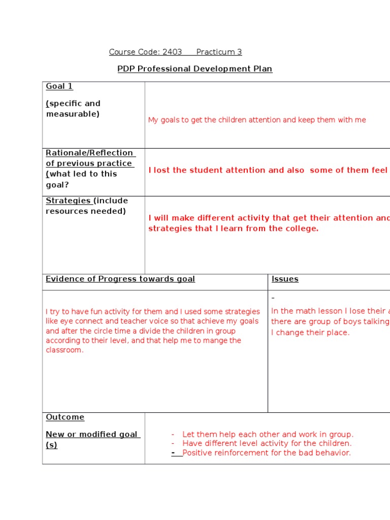 PDP Professional Development Plan Goal 1 (Specific and Measurable ...