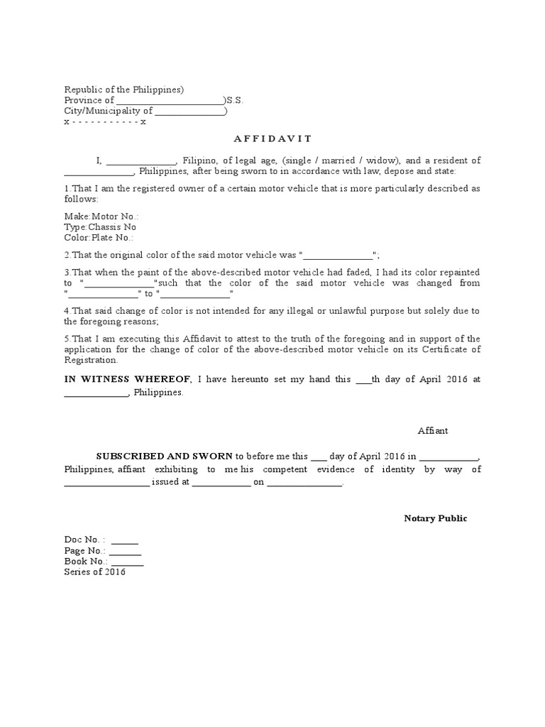 Affidavit of Change Color