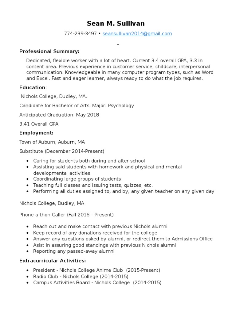 Sean M. Sullivan: Professional Summary | PDF | Career & Growth