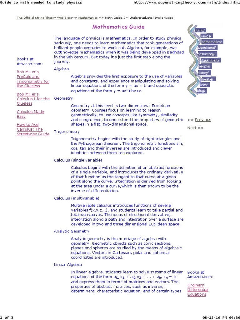 Guide To Math Needed To Study String Theory | PDF | Differential ...