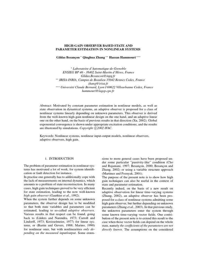 High-Gain Observer Based State and Parameter Estimation in Nonlinear ...