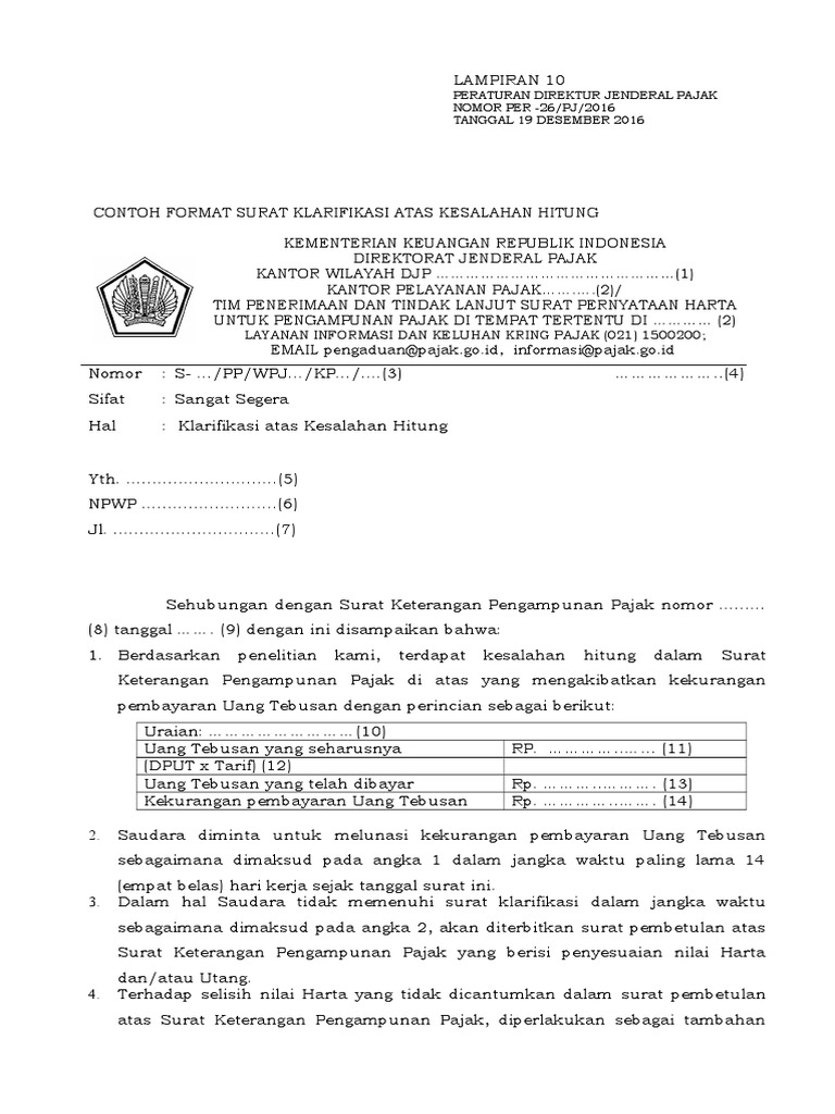 Lampiran 10 Surat Klarifikasi Atas Kesalahan Hitung