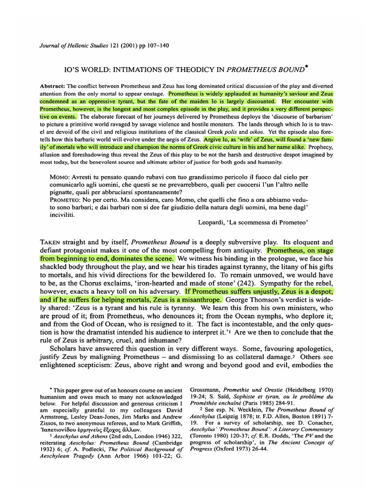 White - Io's World. Intimations of Theodicy in Prometheus Bound