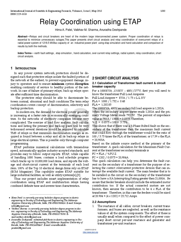 Relay Coordination Using ETAP PDF | PDF