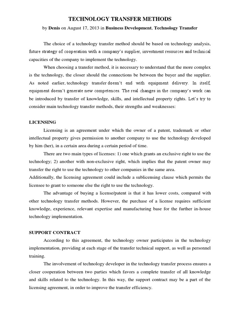Technology Transfer Methods Explained | PDF | Franchising | Joint Venture
