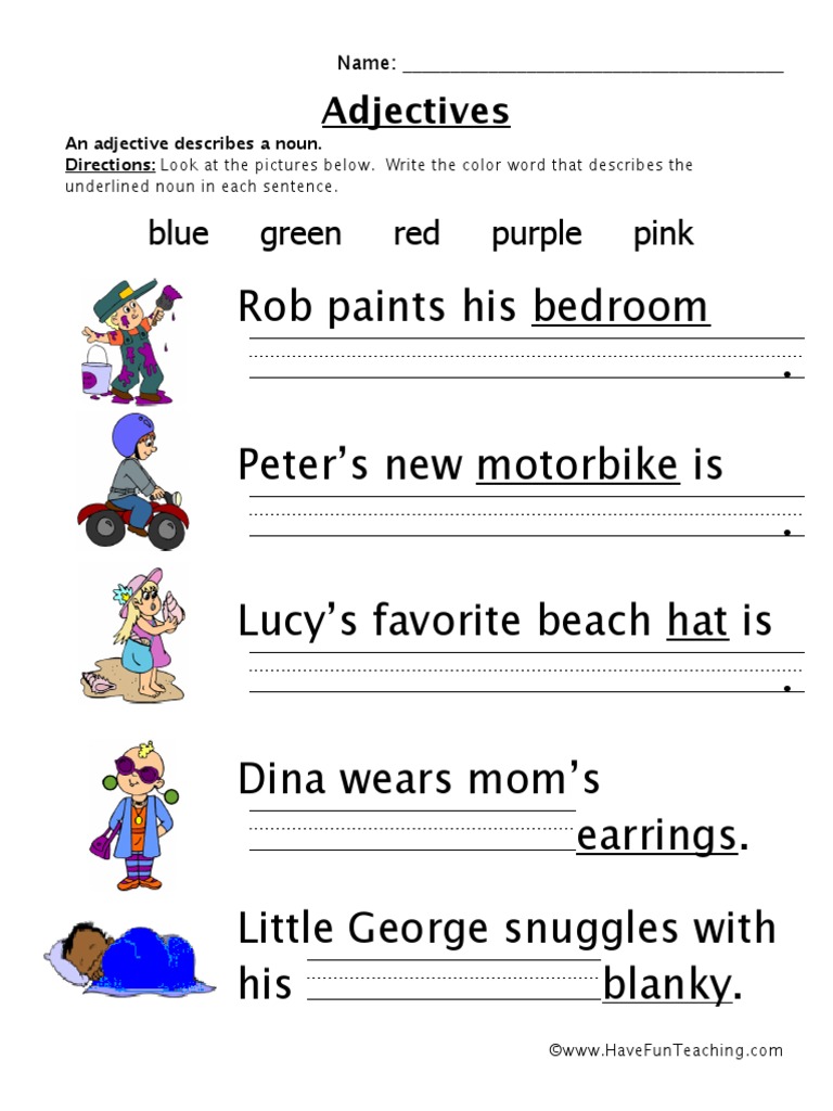 Adjectives Of Size Worksheet