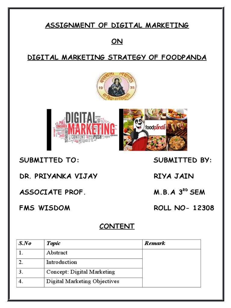 assignment for digital marketing intern