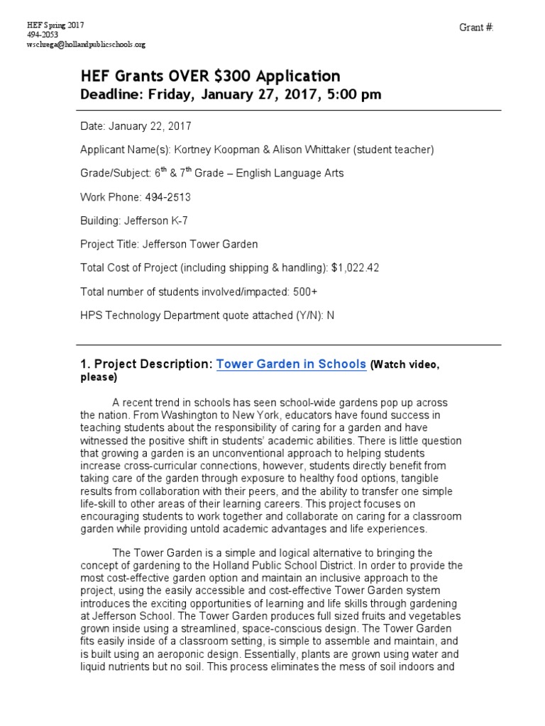 Tower Garden Grant PDF Learning Classroom
