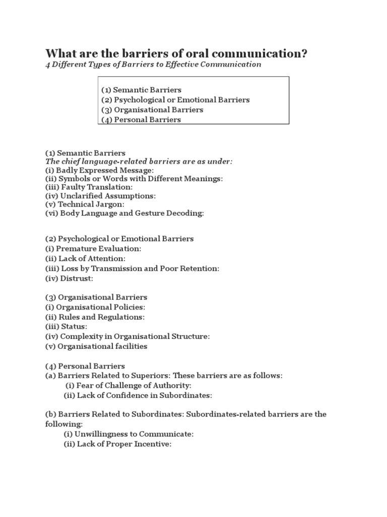 1.1What Are the Barriers of Oral Communication Semantics Communication