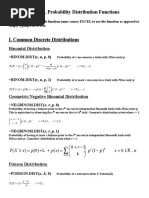 EXCEL Probability Distribution Functions