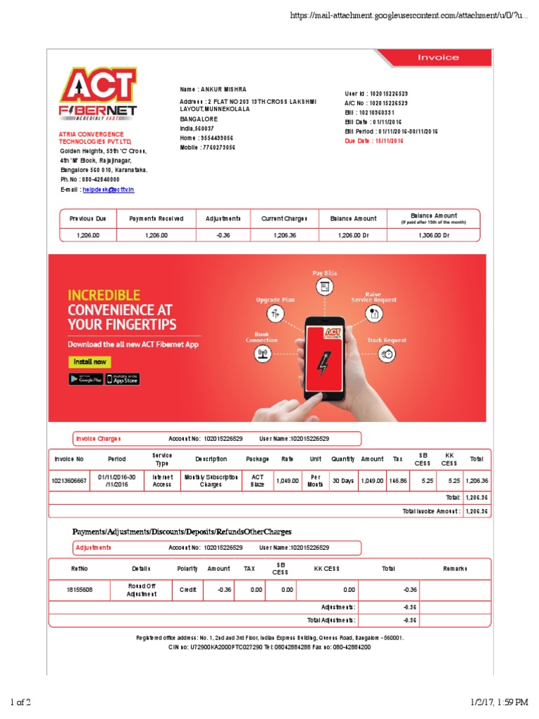 ACT Bill Payment Invoice Summary | PDF | Invoice | Cheque