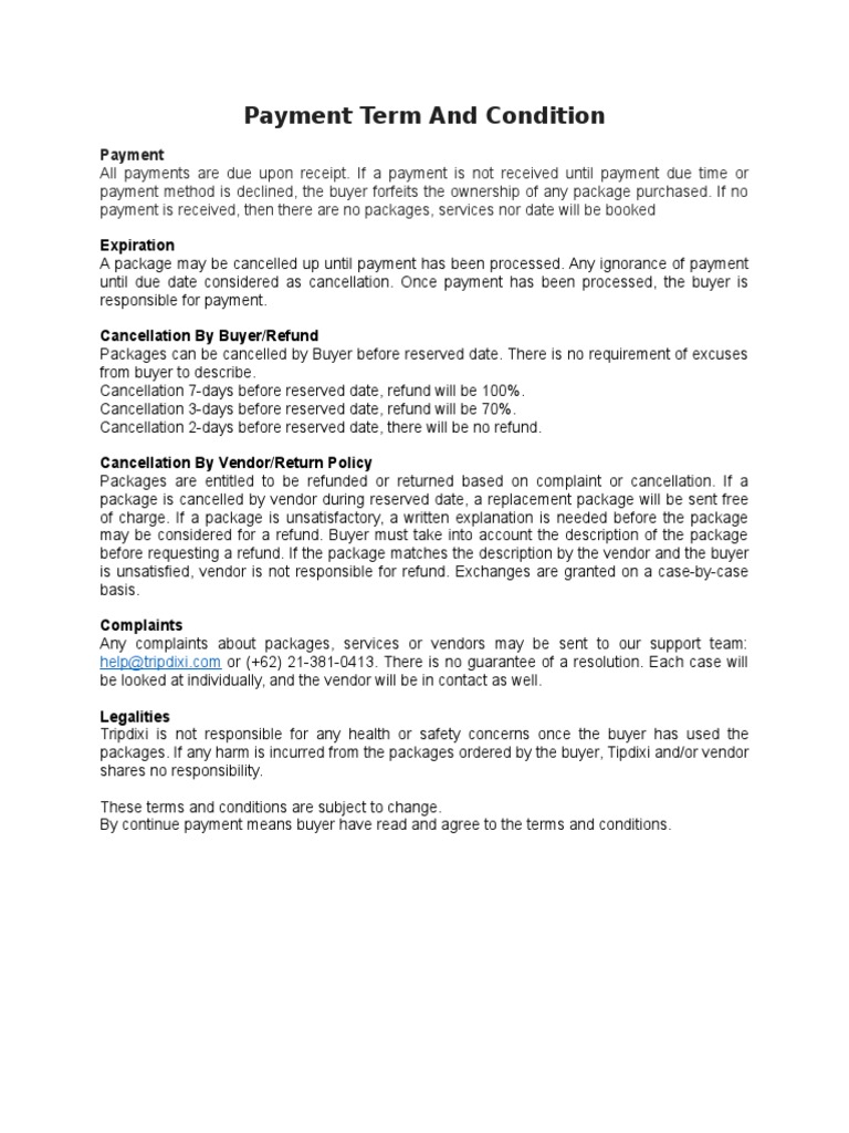 Payment Term and Condition | PDF | Finance &amp; Money Management