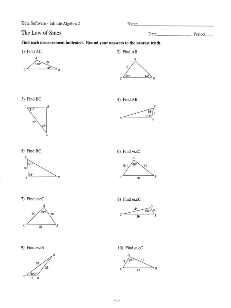 The Law of Sines Ws | PDF