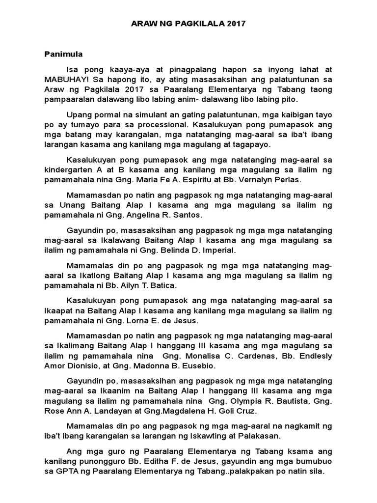 Araw Ng Pagkilala 2017 Emcee Script Pdf