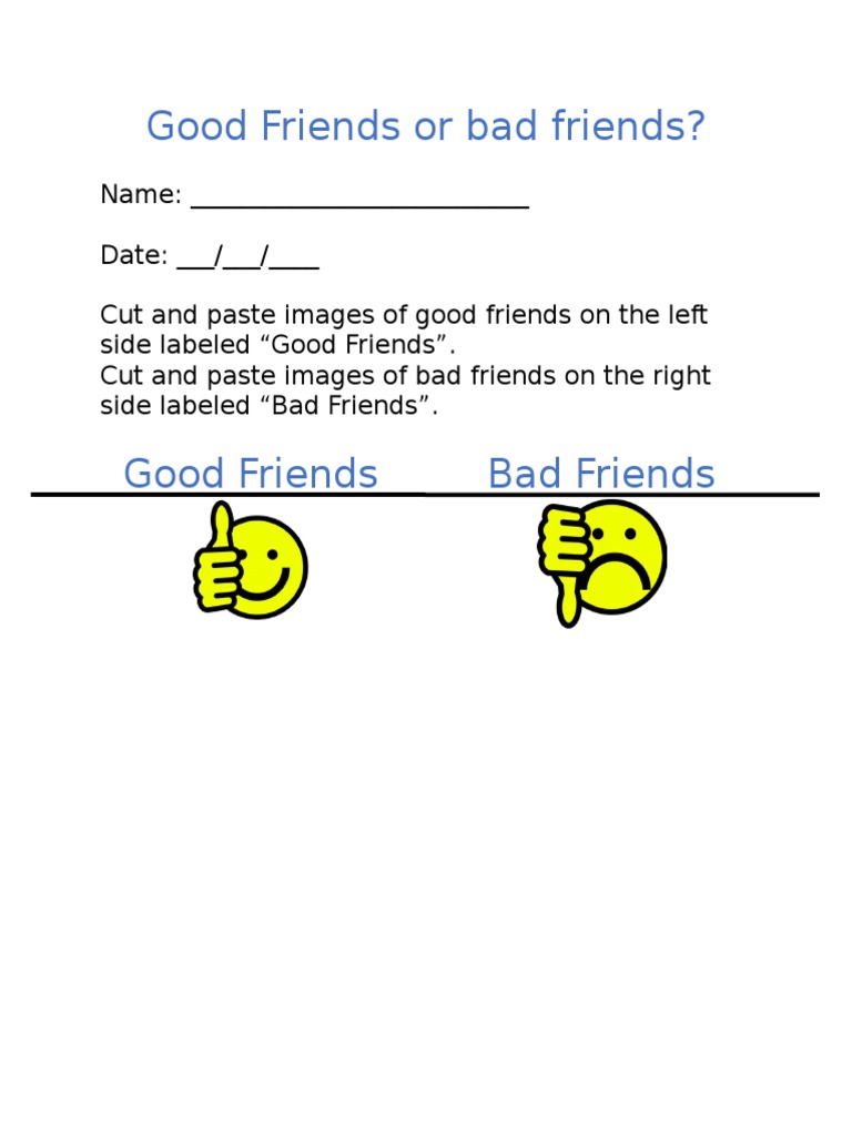 Good vs. Bad Friends Activity | PDF | Sports & Recreation | Self ...