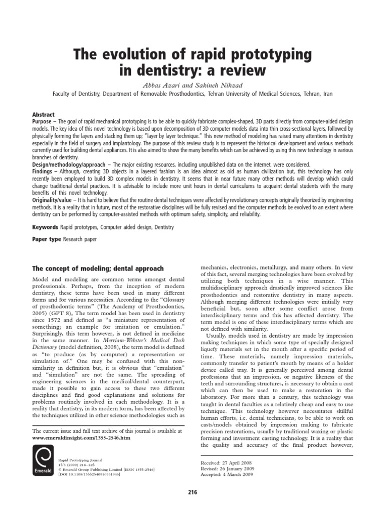 Evolution of Rapid Prototyping in Dentistry | PDF | Ct Scan | Medical ...