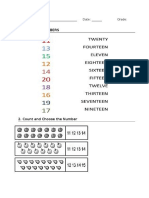 Match The NUMBERS: Name: - Date: - Grade