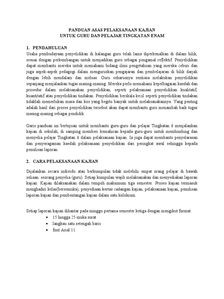 Panduan Asas Pelaksanaan Kajian Tingkatan 6 Pdf