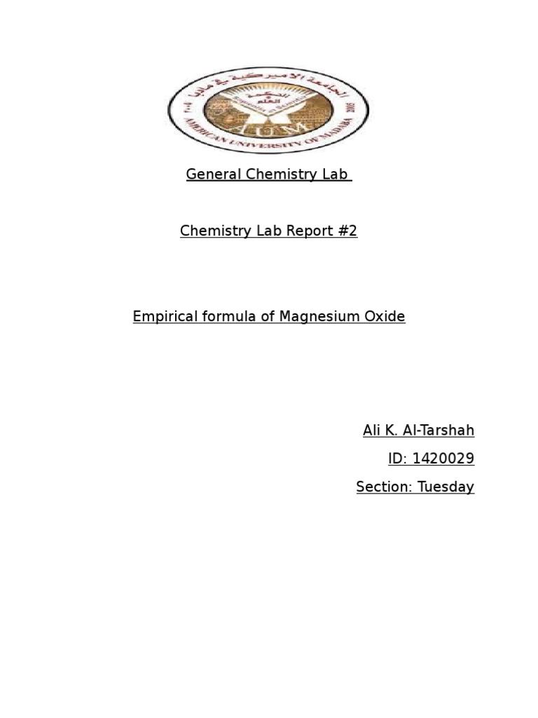 Determination of the Empirical Formula of Magnesium Oxide through