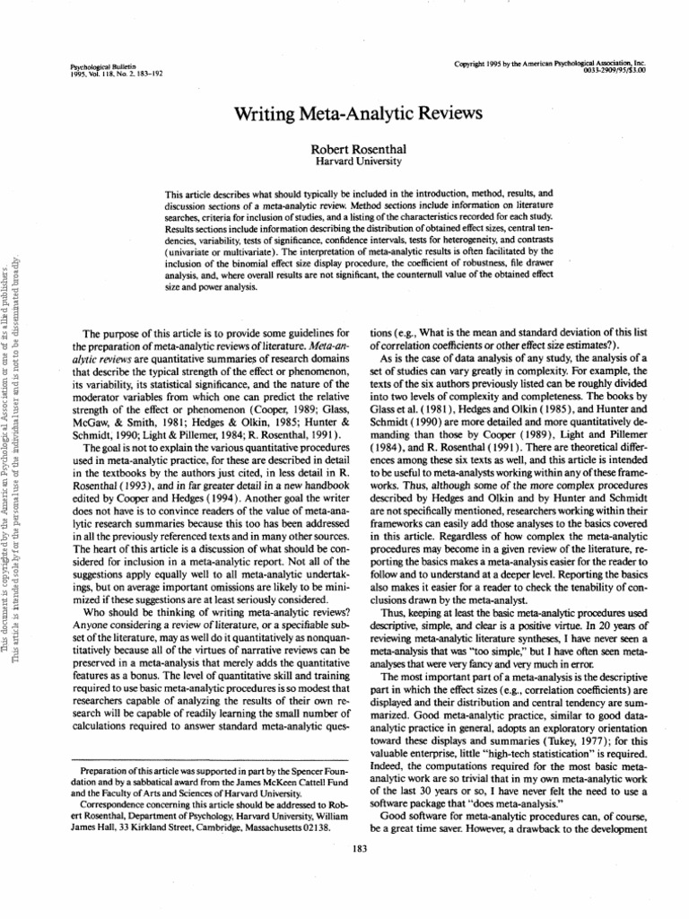 Rosenthal 1995 PsychB Meta Analysis Effect Size