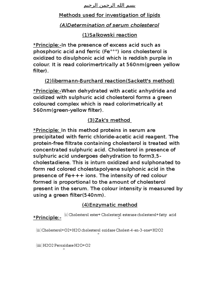 Methods Used For Investigation of Lipids | PDF | Lipoprotein | Triglyceride