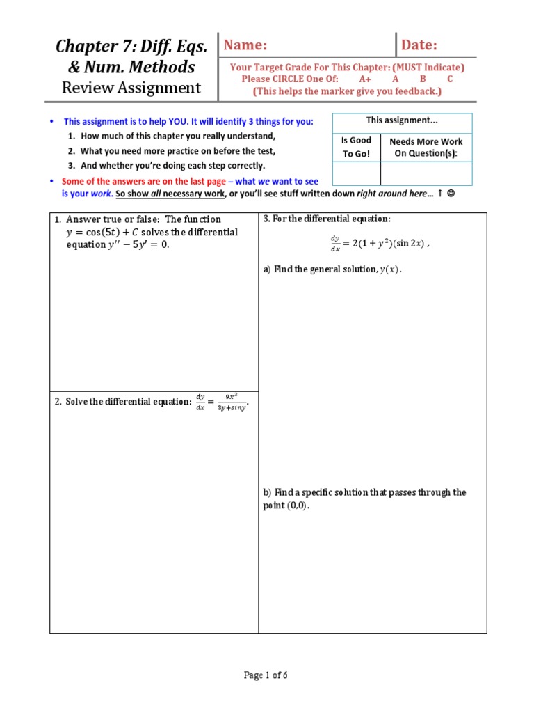 Calc AP BC - Chapter 7 Review Assignment | PDF | Slope | Equations