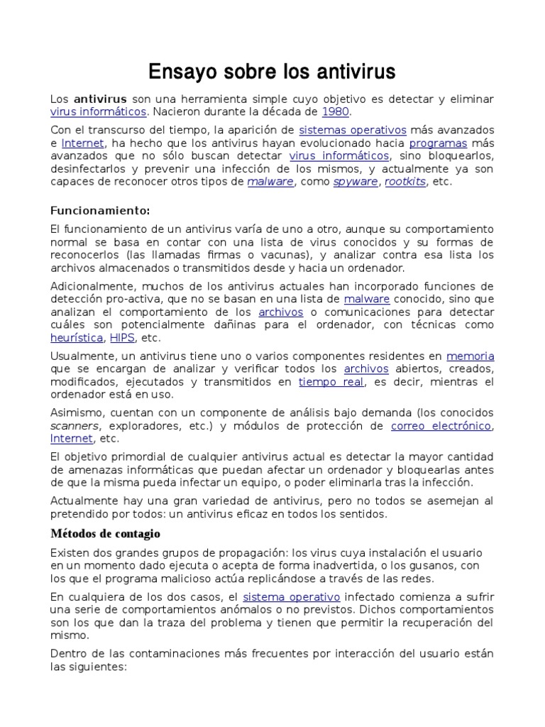 Ensayo de Antivirus PDF Software antivirus Malware