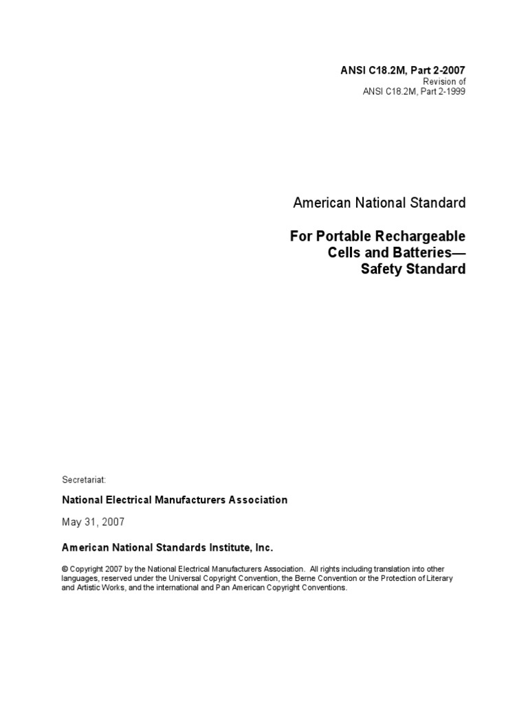 Contents & Scope C18.2M Part2-2007 | PDF | Battery (Electricity) | Safety