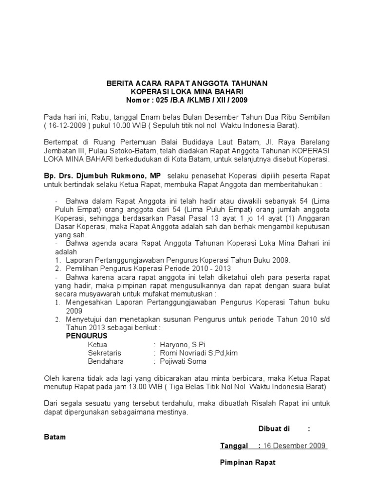 Berita Acara Rapat Anggota Tahunan