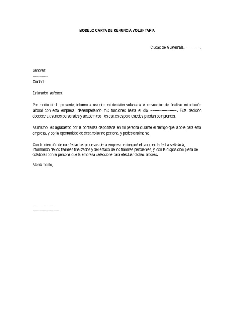 Carta De Renuncia Voluntaria