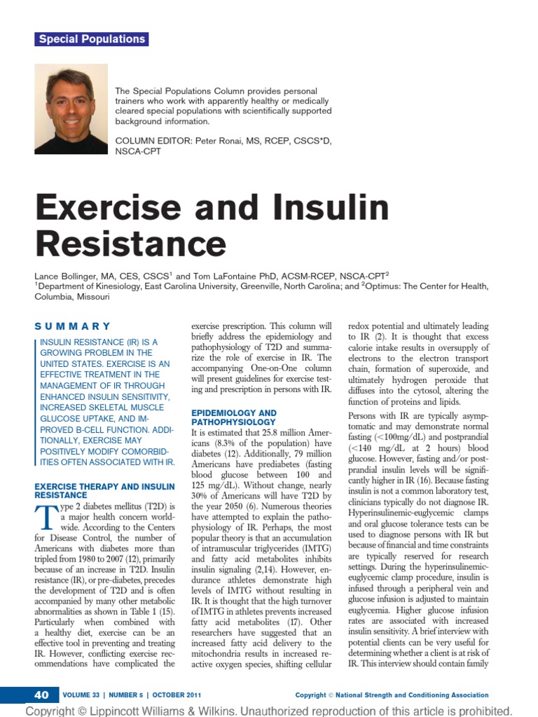 Exercise and Insulin Resistance: Special Populations | PDF
