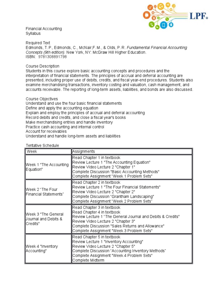 Financial Accounting Course Syllabus | PDF | Debits And Credits ...