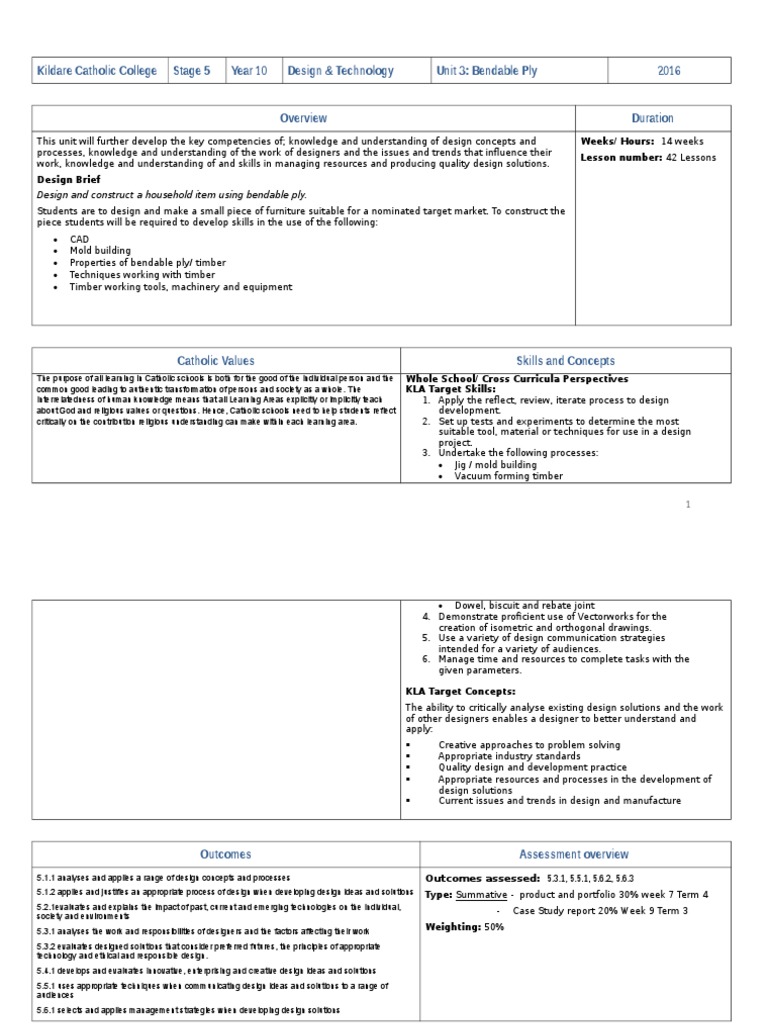 Year 10 Design & Technology Unit Guide | PDF | Design | Educational ...