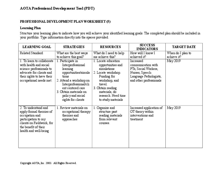 AOTA Professional Development Tool (PDT) | PDF