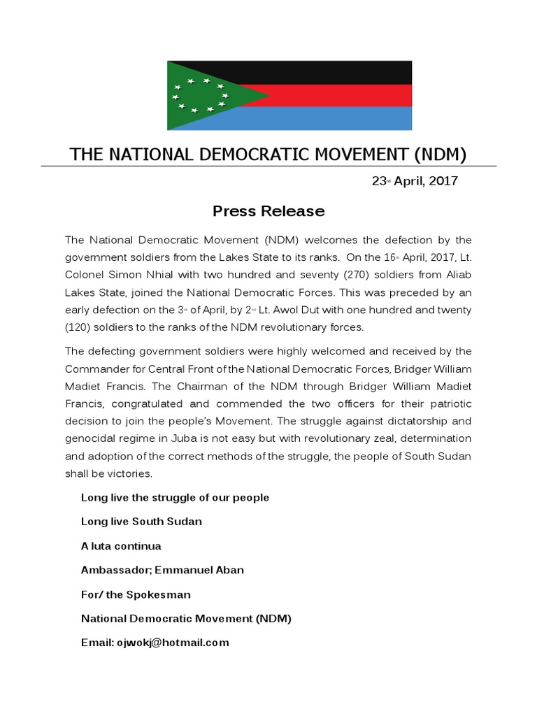 NDM Welcomes Defections from Lakes State | PDF | Politics