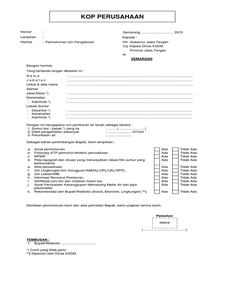 Contoh Surat Izin Pengeboran Air Tanah SOFIABLUSH