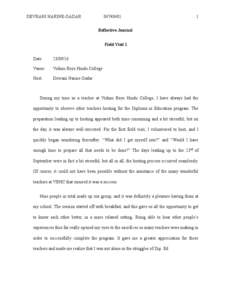 Reflective Journal: Teaching Field Visit Insights | PDF | Teachers ...