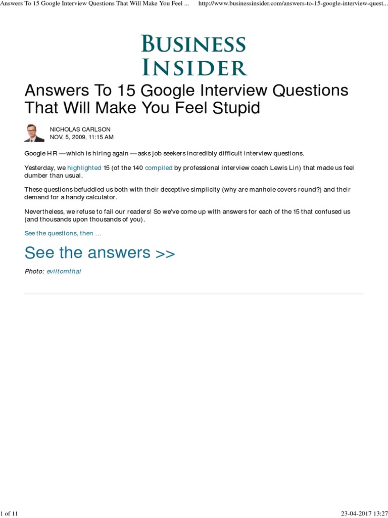 Google Interview Questions Explained | PDF | Computing | Computer ...